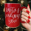 Santa's Judging You Naughty And Nice Ceramic Christmas Coffee Mug Red Or Green Double Sided