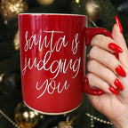 Santa's Judging You Naughty And Nice Ceramic Christmas Coffee Mug Red Or Green Double Sided