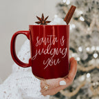 Santa's Judging You Naughty And Nice Ceramic Christmas Coffee Mug Red Or Green Double Sided