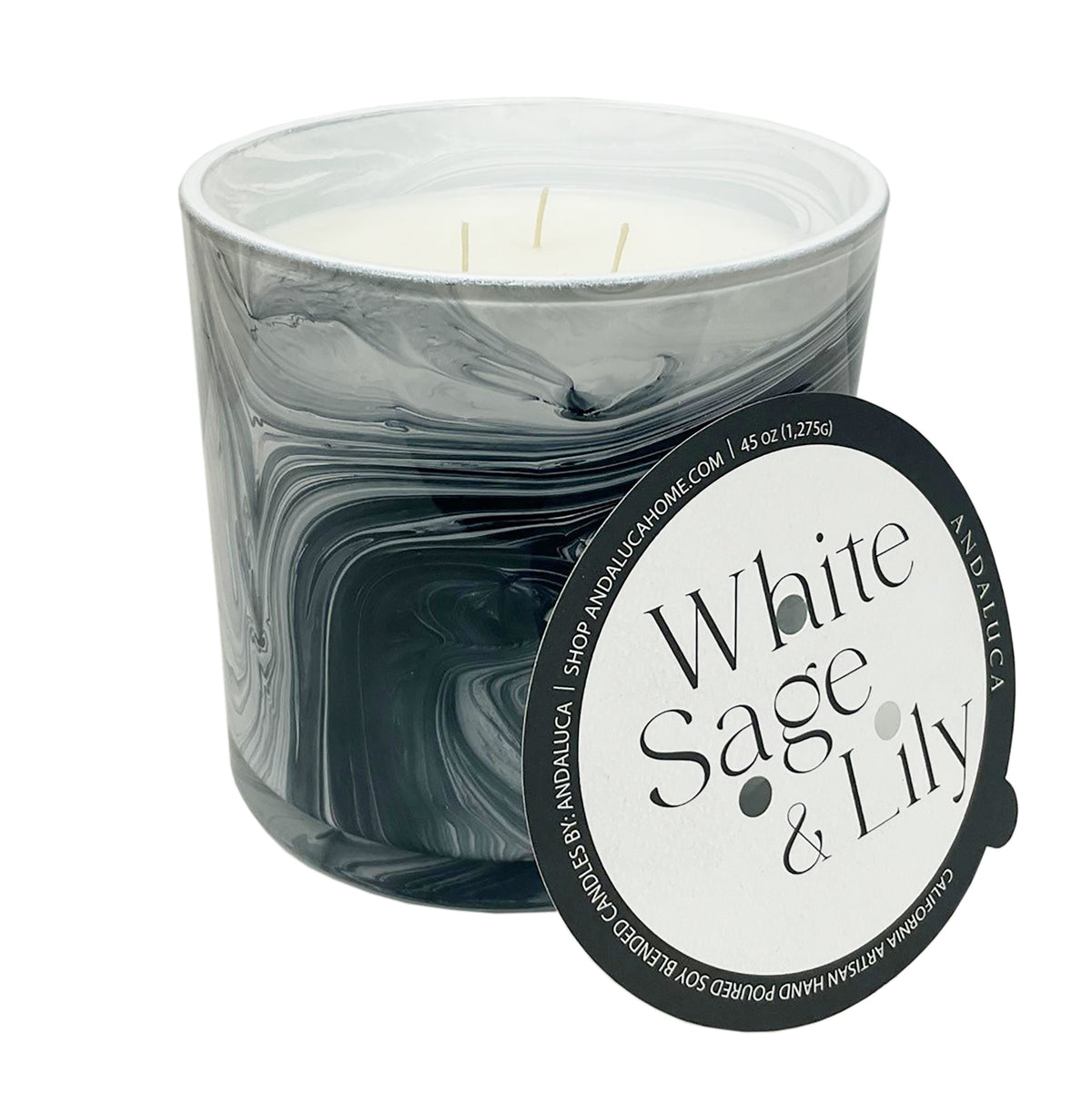 JUMBO White Sage & Lily 45 oz. Swirl Glass Candle - Che Cose Belle