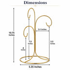 3-Arm 3-Tier Gold Brass Metal Ornament Stand Display 10.75 Inches (Taiwan)