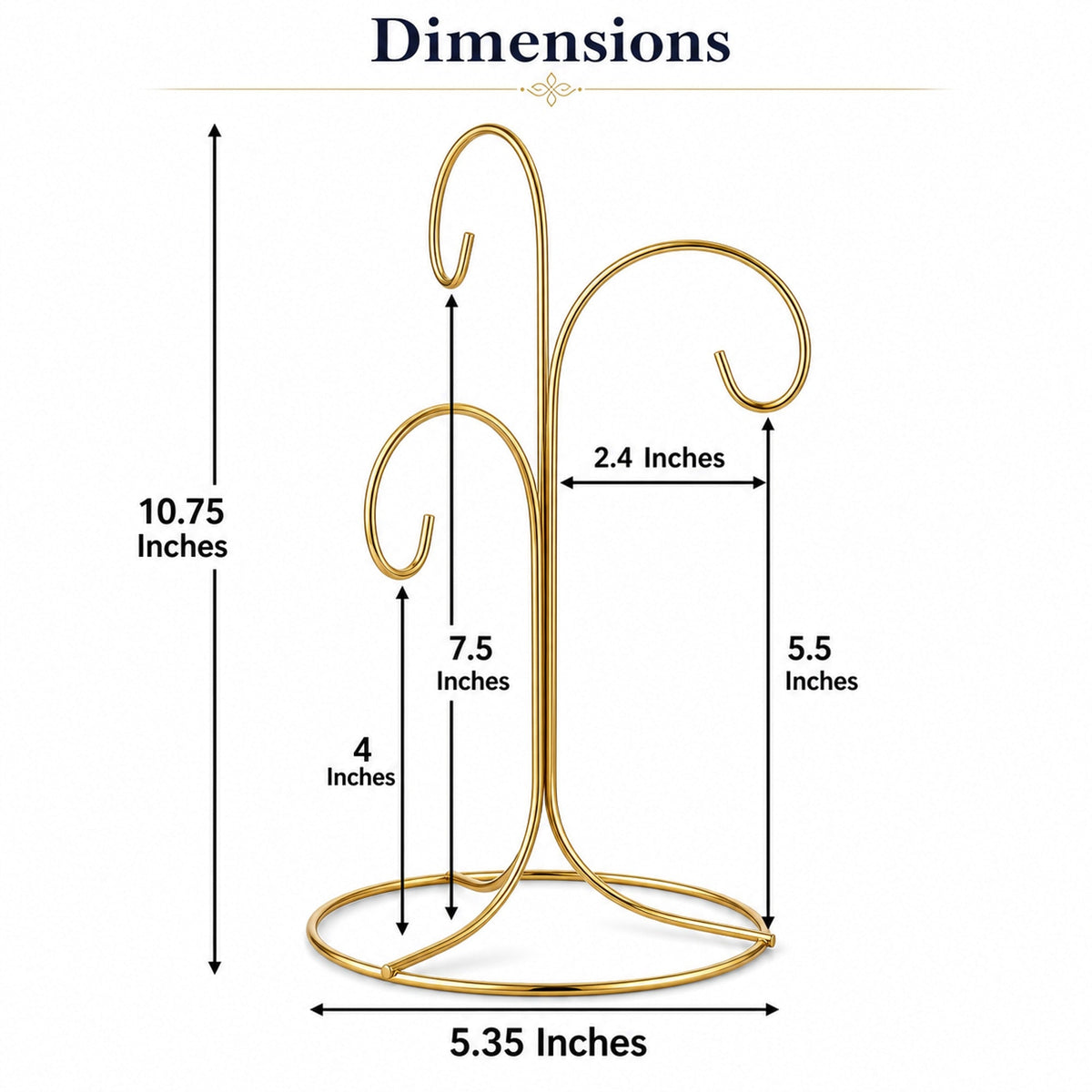 3-Arm 3-Tier Gold Brass Metal Ornament Stand Display 10.75 Inches (Taiwan)