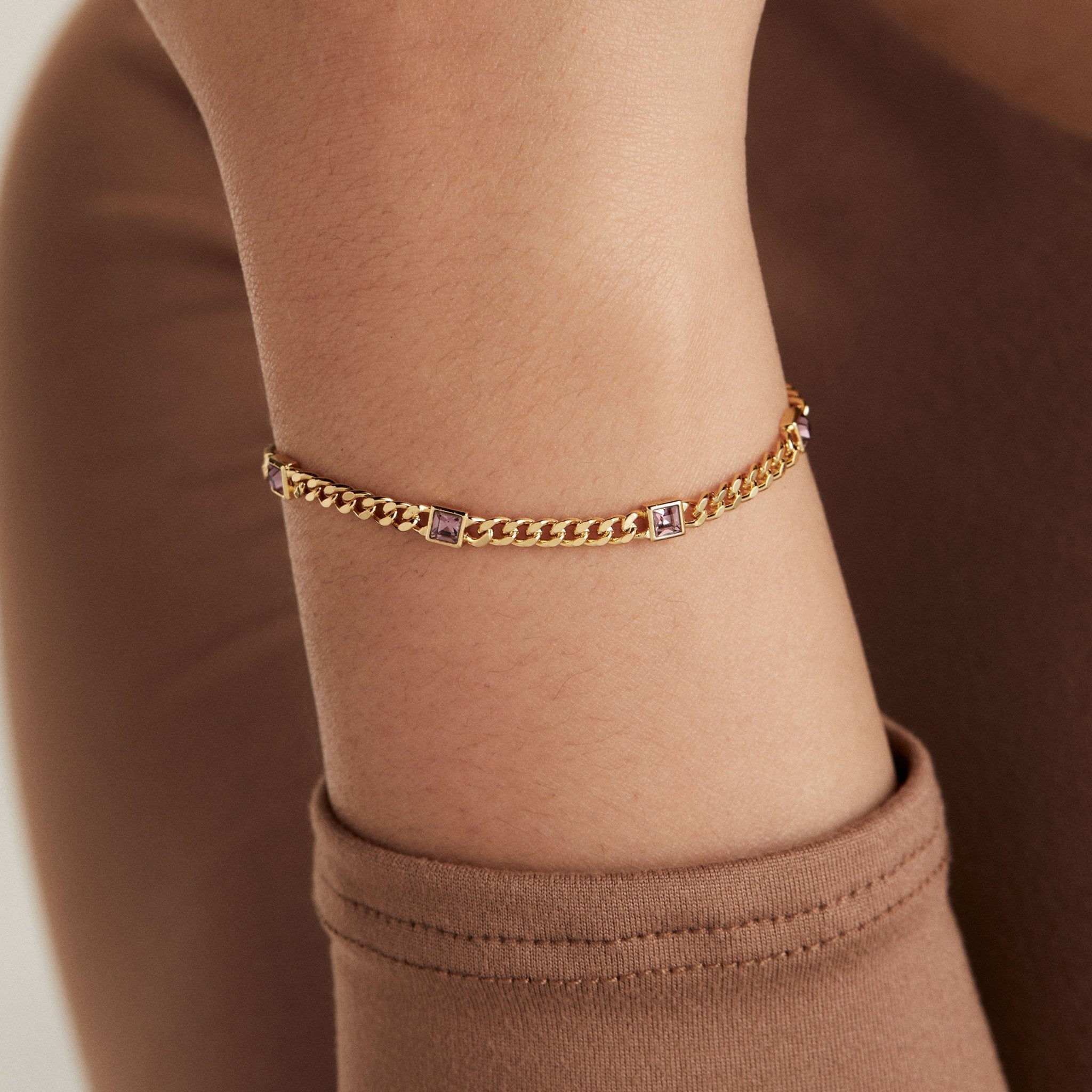 June Birthstone Light Amethyst Curb Chain Bracelet - Che Cose Belle