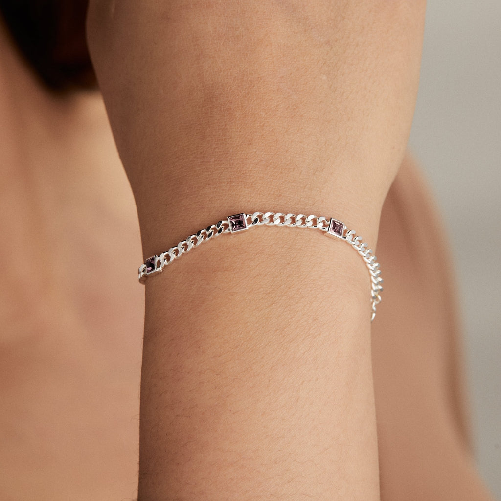 June Birthstone Light Amethyst Curb Chain Bracelet - Che Cose Belle