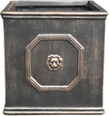 Kante Square Lion Head Concrete Planter, Classic English Style Plant Pot with Drainage Hole and Rubber Plug for Indoor Outdoor Garden Patio Home, 12.6"x12.6"x12.6" Metallic Chestnut - Che Cose Belle