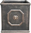 Kante Square Lion Head Concrete Planter, Classic English Style Plant Pot with Drainage Hole and Rubber Plug for Indoor Outdoor Garden Patio Home, 12.6"x12.6"x12.6" Oil Rubbed Bronze - Che Cose Belle