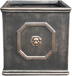 Kante Square Lion Head Concrete Planter, Classic English Style Plant Pot with Drainage Hole and Rubber Plug for Indoor Outdoor Garden Patio Home, 12.6"x12.6"x12.6" Oil Rubbed Bronze - Che Cose Belle