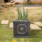 Kante Square Lion Head Concrete Planter, Classic English Style Plant Pot with Drainage Hole and Rubber Plug for Indoor Outdoor Garden Patio Home, 12.6"x12.6"x12.6" Oil Rubbed Bronze - Che Cose Belle
