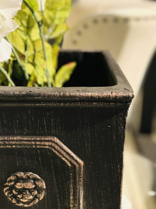 Kante Square Lion Head Concrete Planter, Classic English Style Plant Pot with Drainage Hole and Rubber Plug for Indoor Outdoor Garden Patio Home, 12.6"x12.6"x12.6" Oil Rubbed Bronze - Che Cose Belle