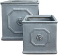 Kante Square Lion Head Concrete Planter Set of 2, Classic English Style Plant Pot with Drainage Hole and Rubber Plug for Indoor Outdoor, 10.2"x10.2"x10.2" and 12.6"x12.6"x12.6" Antique Gray - Che Cose Belle