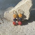 Kantha Sari Earrings Handmade Stacked Beads Repurposed Sari Fabric Lightweight