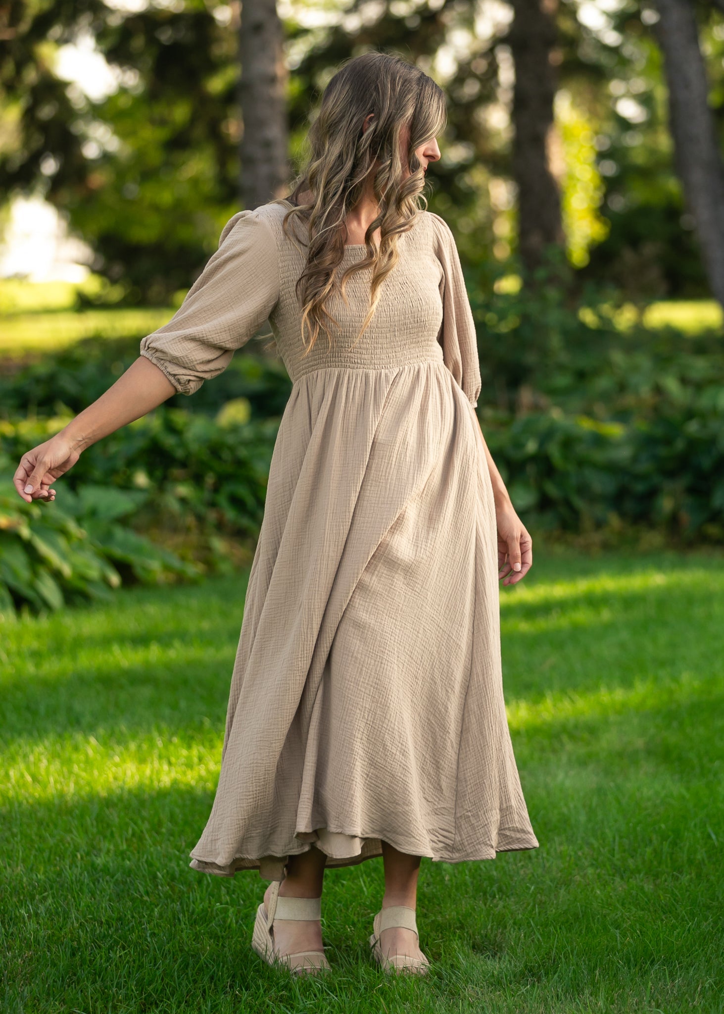Kayleen Tan Smocked Bodice Gauze Dress - Che Cose Belle