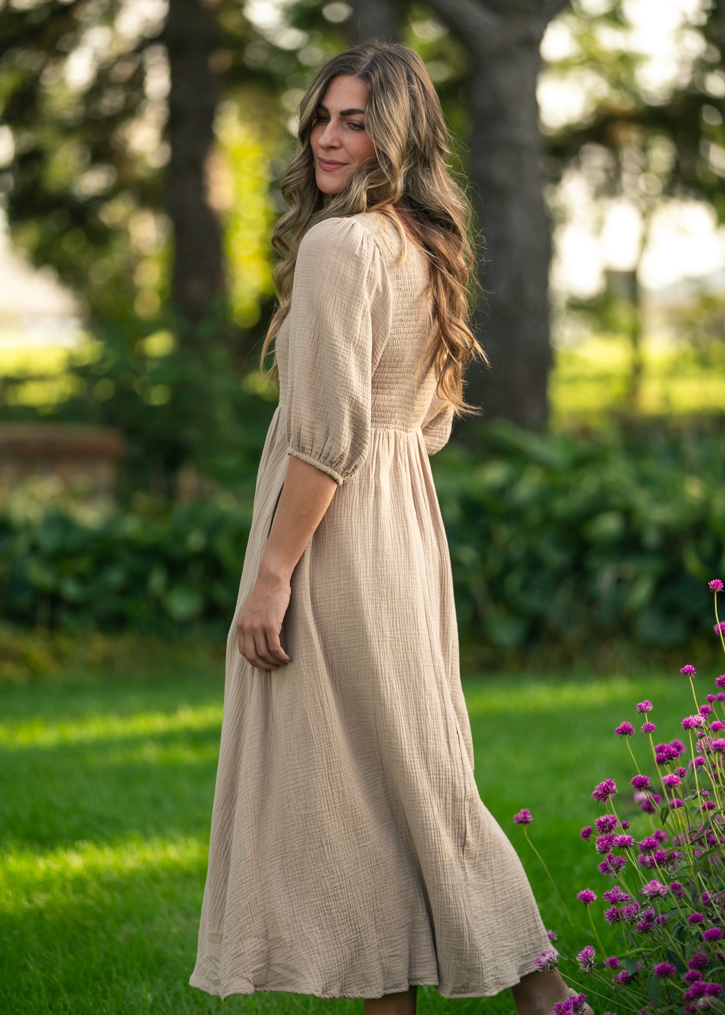 Kayleen Tan Smocked Bodice Gauze Dress - Che Cose Belle