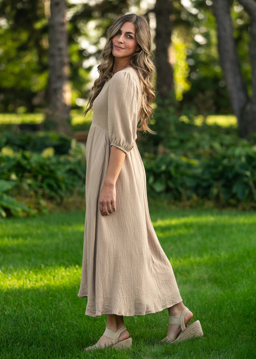 Kayleen Tan Smocked Bodice Gauze Dress - Che Cose Belle
