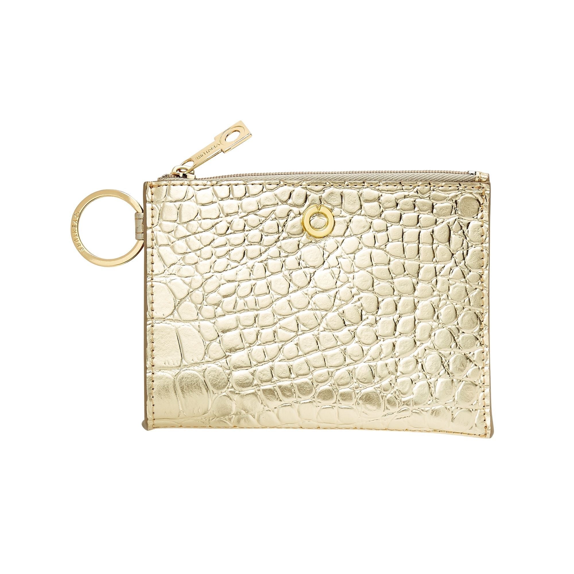 Keychain Wallet — Gold Leather Card Case
