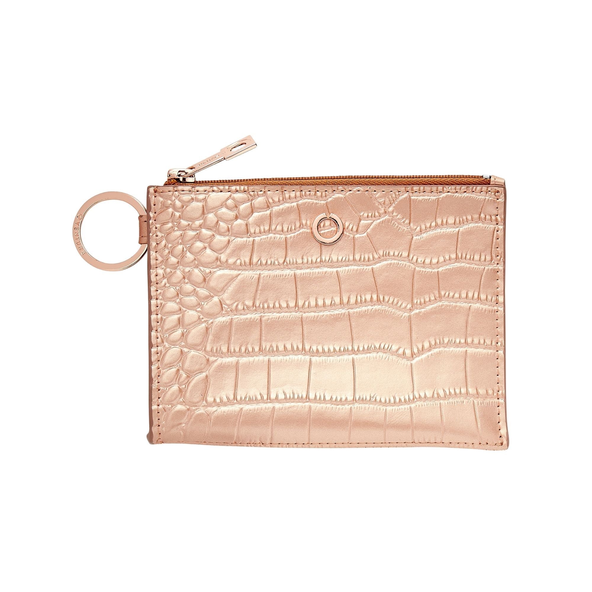 Keychain Wallet — Rose Gold Leather Card Case