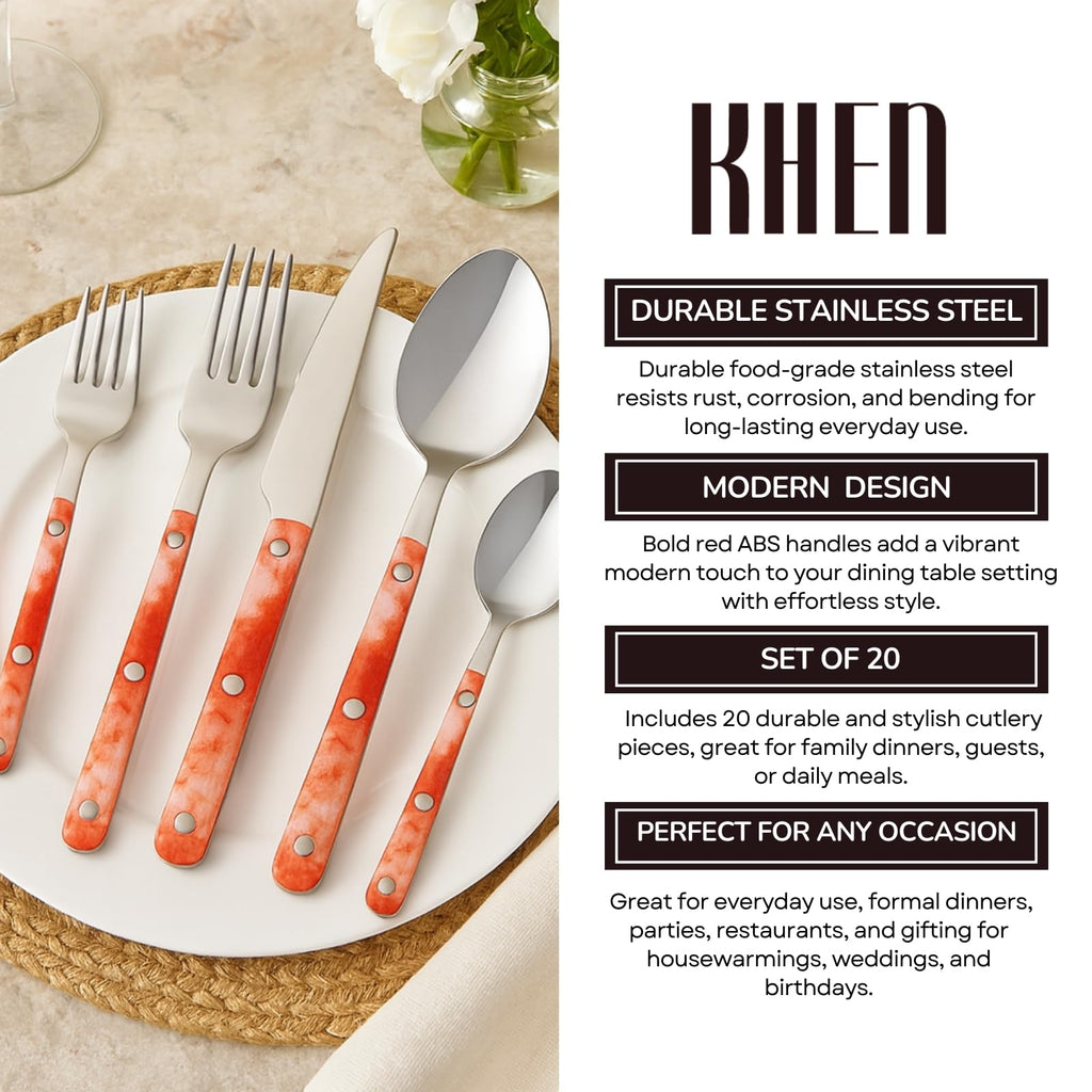 Khen 20-Piece Cutlery Set with Dinner Knives, Forks, Spoons, Salad Forks & Teaspoons - Che Cose Belle