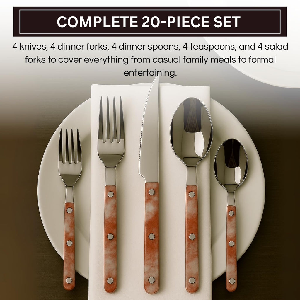 Khen 20-Piece Cutlery Set with Dinner Knives, Forks, Spoons, Salad Forks & Teaspoons - Che Cose Belle