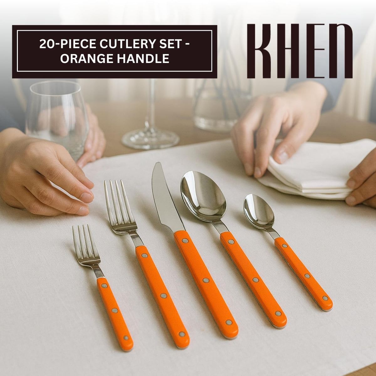 Khen 20-Piece Cutlery Set with Dinner Knives, Forks, Spoons, Salad Forks & Teaspoons - Che Cose Belle