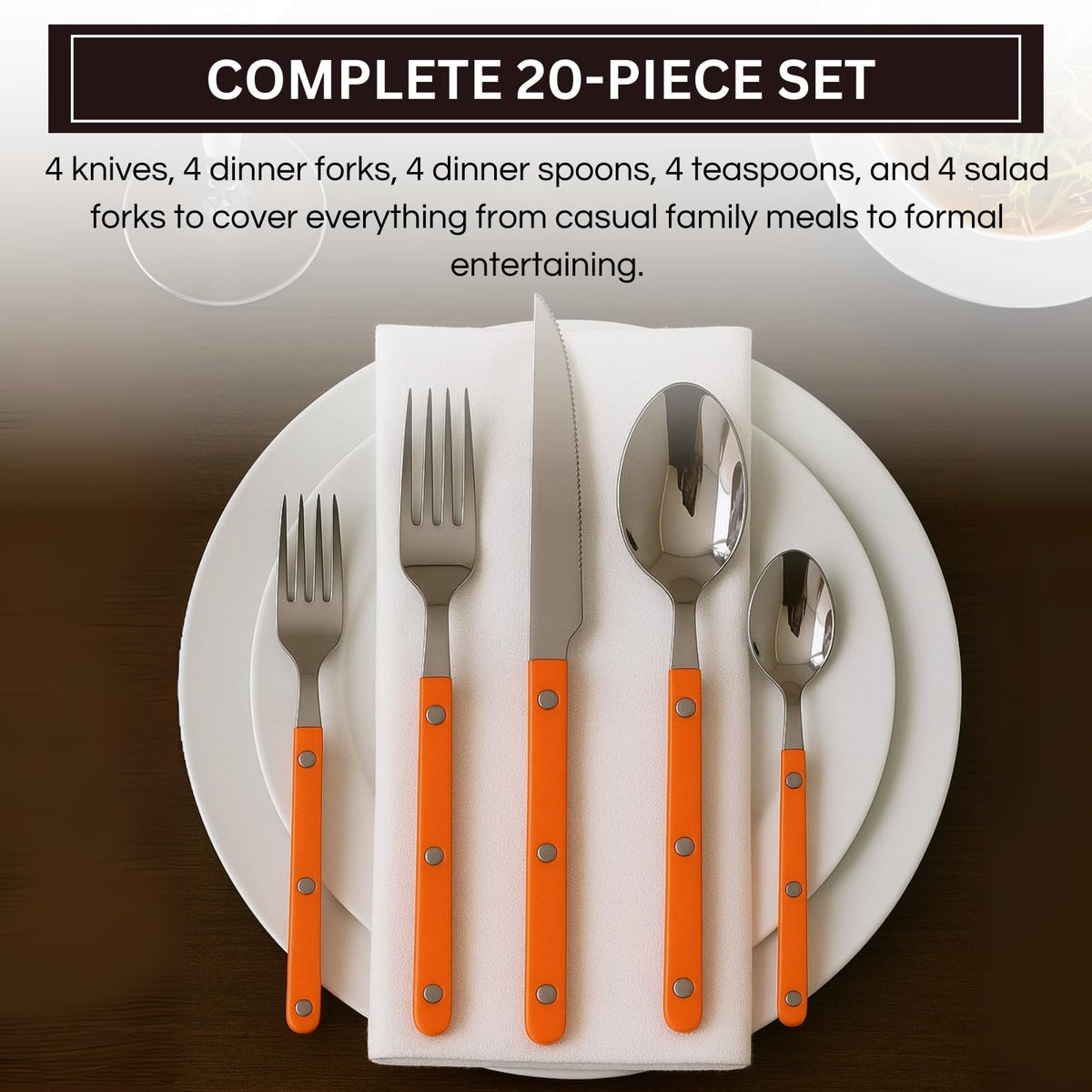 Khen 20-Piece Cutlery Set with Dinner Knives, Forks, Spoons, Salad Forks & Teaspoons - Che Cose Belle