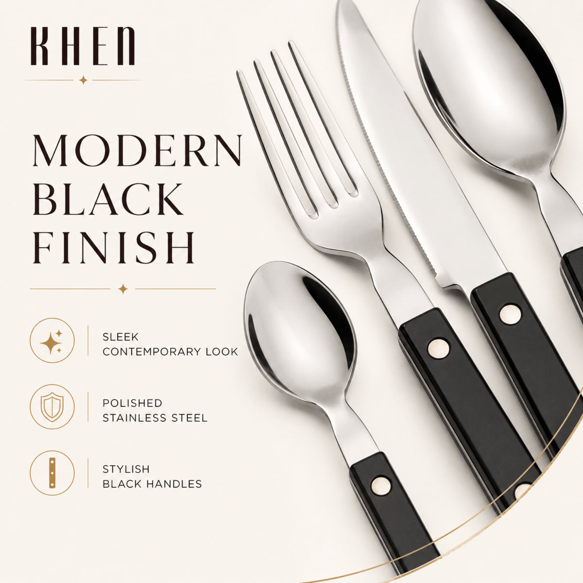 Khen Black Cutlery Set of 20 –18/8 Stainless Steel Flatware - Che Cose Belle