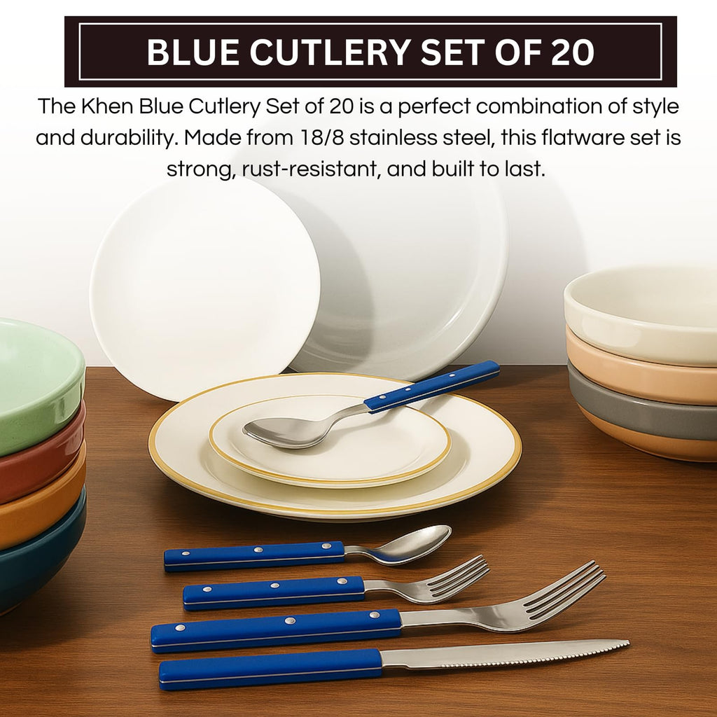 Khen Blue Cutlery Set of 20 –18/8 Stainless Steel Flatware - Che Cose Belle