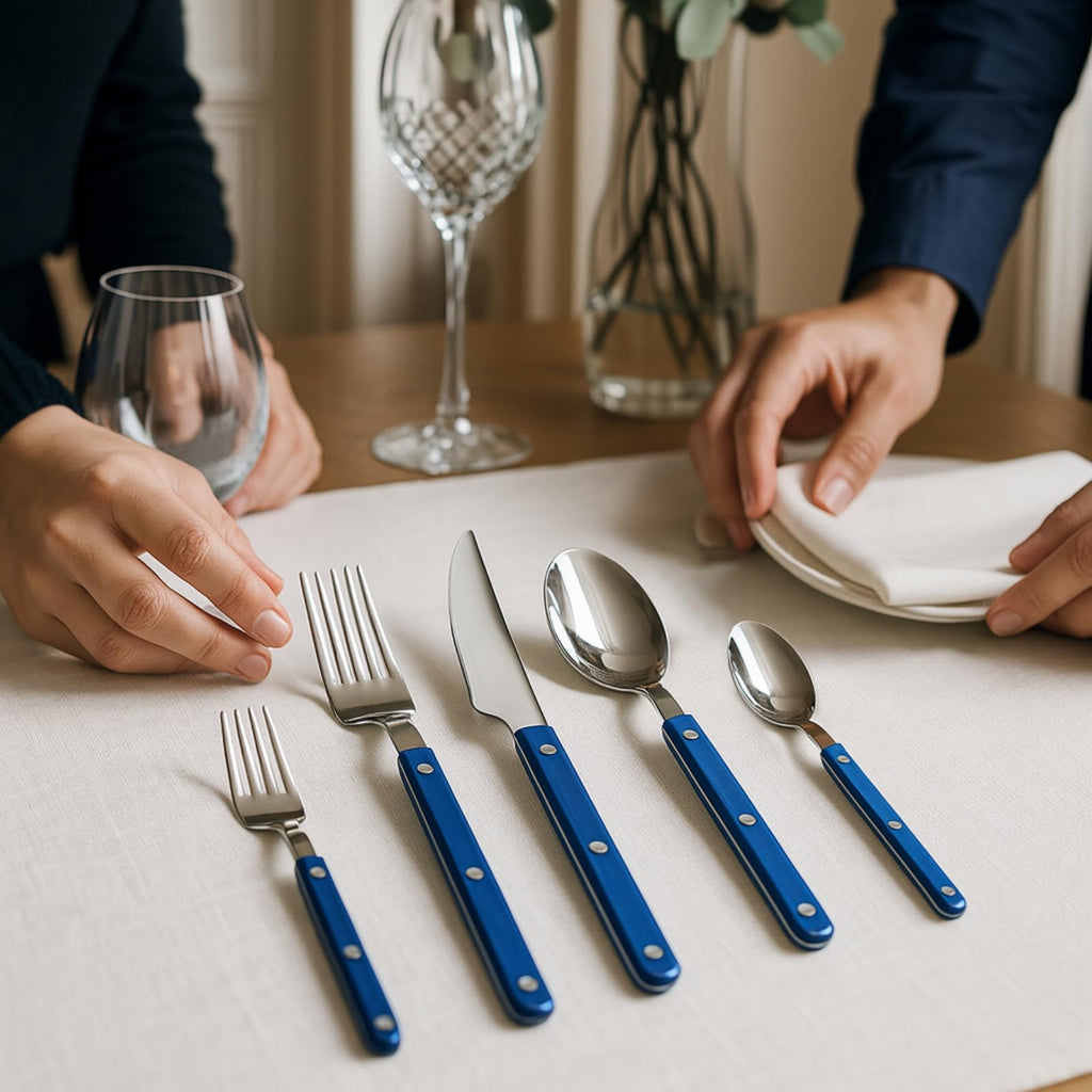 Khen Blue Cutlery Set of 20 –18/8 Stainless Steel Flatware - Che Cose Belle