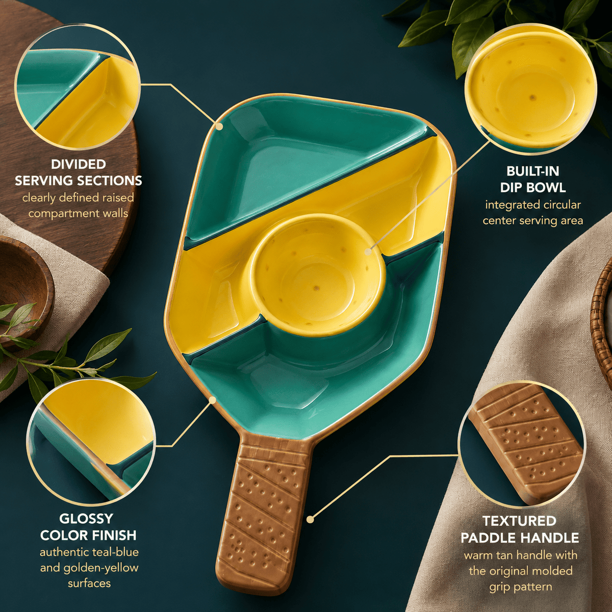 Khen Ceramic Pickleball Dish | Paddle Shaped Serving Tray Platter Decorative Tableware - Che Cose Belle