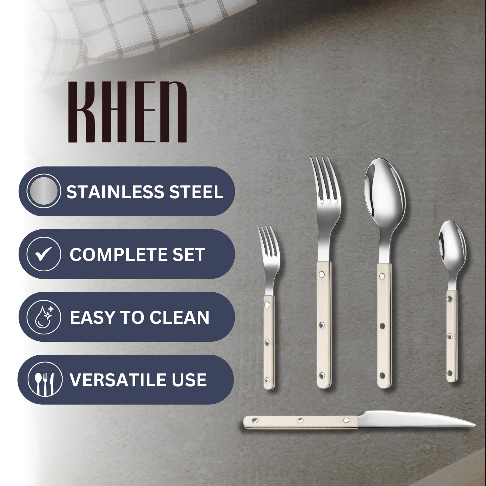 Khen Cream Cutlery Set of 20 –18/8 Stainless Steel Flatware - Che Cose Belle
