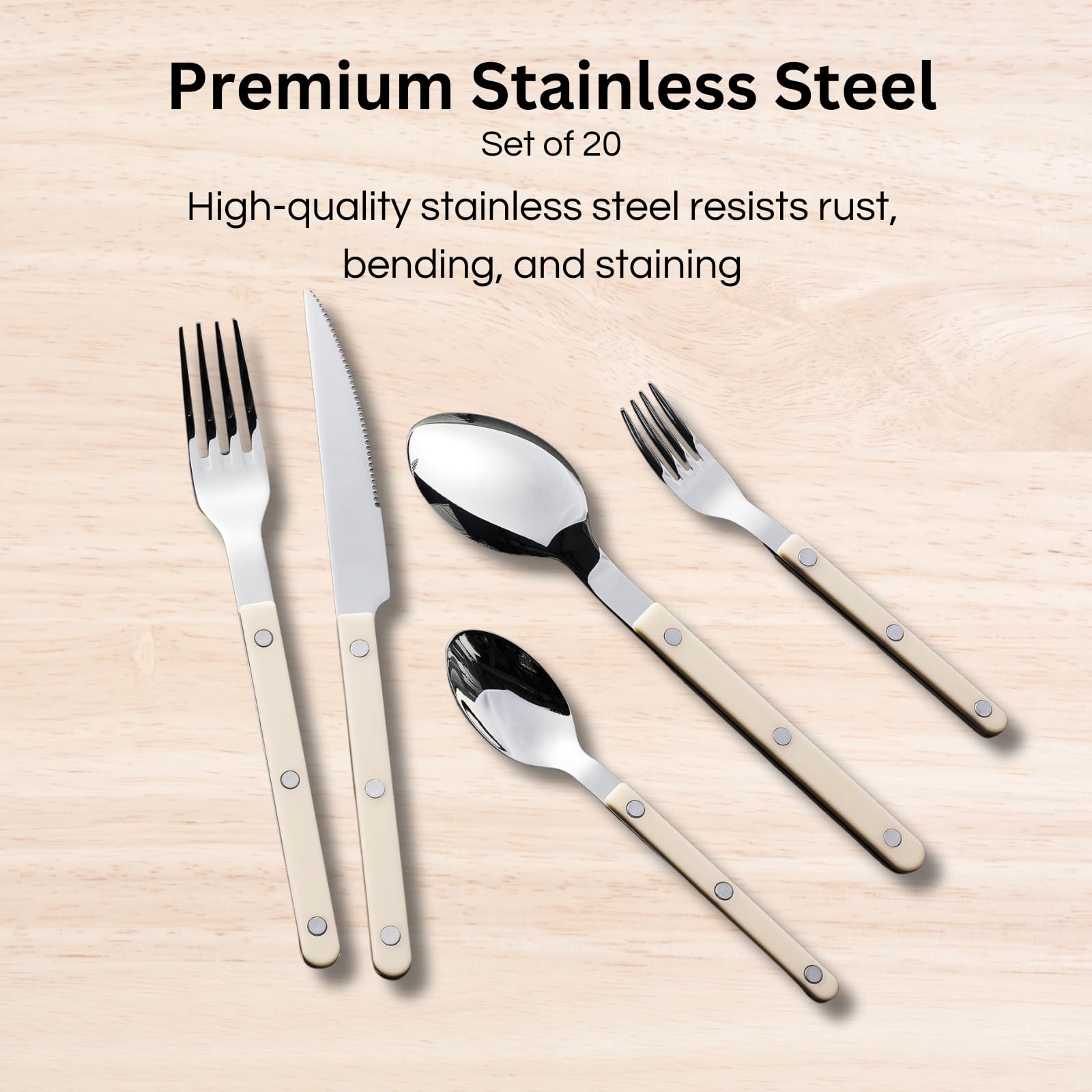 Khen Cream Cutlery Set of 20 –18/8 Stainless Steel Flatware - Che Cose Belle