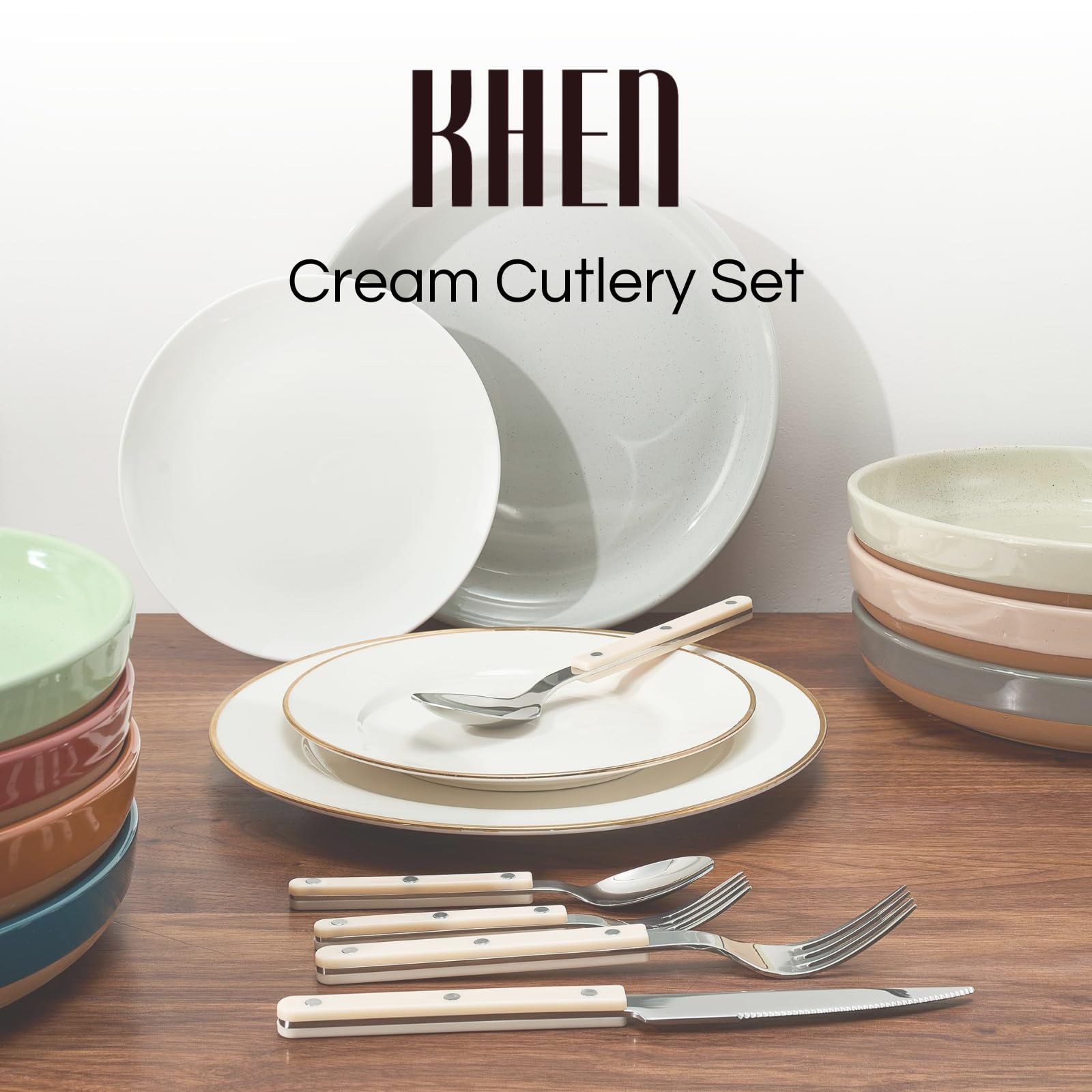 Khen Cream Cutlery Set of 20 –18/8 Stainless Steel Flatware - Che Cose Belle