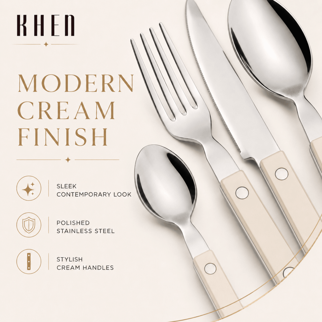 Khen Cream Cutlery Set of 20 –18/8 Stainless Steel Flatware - Che Cose Belle