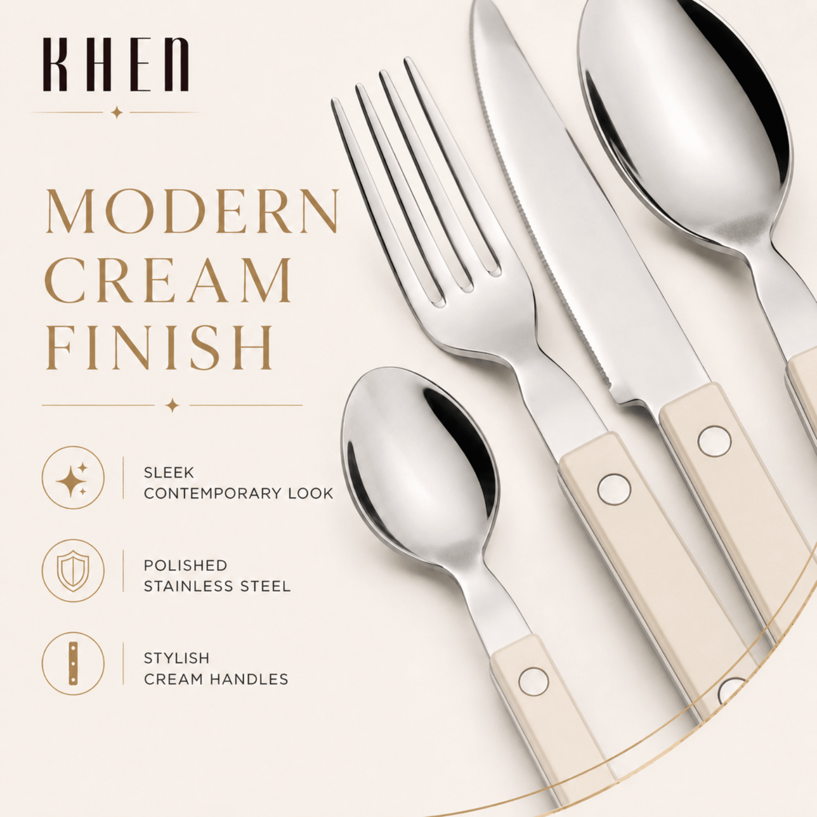 Khen Cream Cutlery Set of 20 –18/8 Stainless Steel Flatware - Che Cose Belle