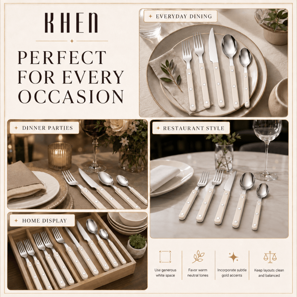 Khen Cream Cutlery Set of 20 –18/8 Stainless Steel Flatware - Che Cose Belle