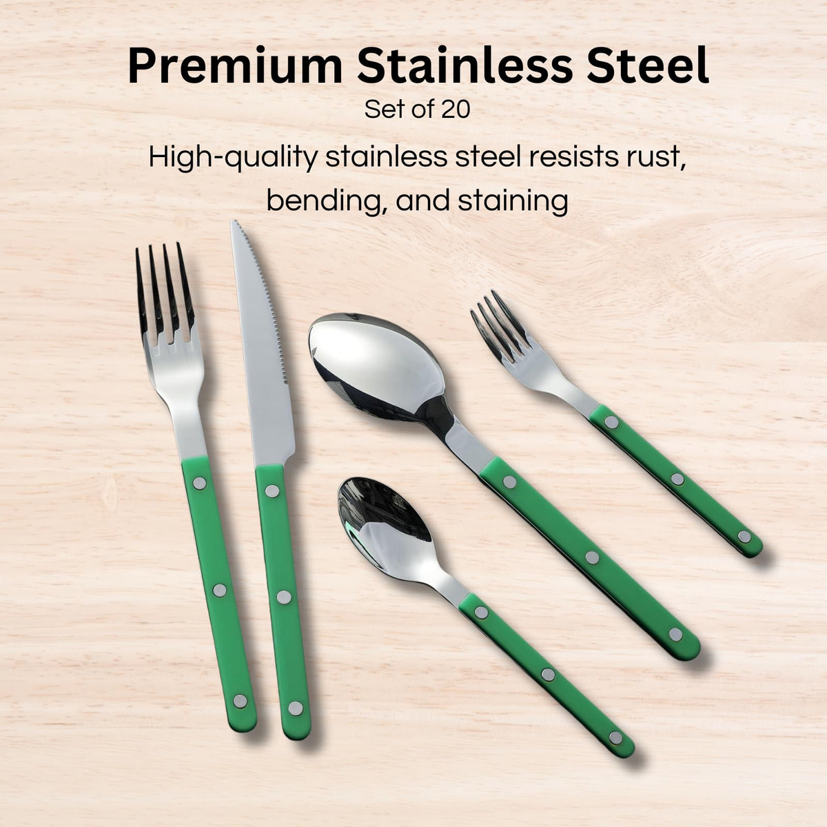 Khen Green Cutlery Set of 20 –18/8 Stainless Steel Flatware - Che Cose Belle