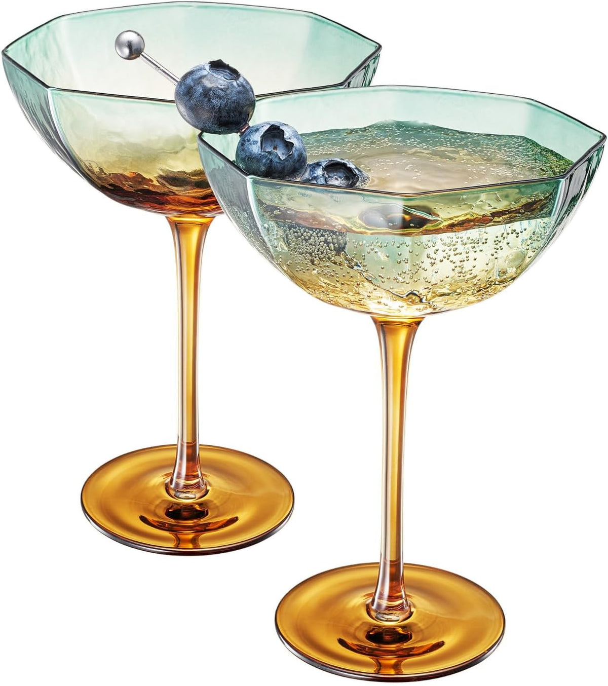 Khen Hexagonal Coupe Glasses Elegant Break Resistant - Set of 2 Teal + Brown - Che Cose Belle