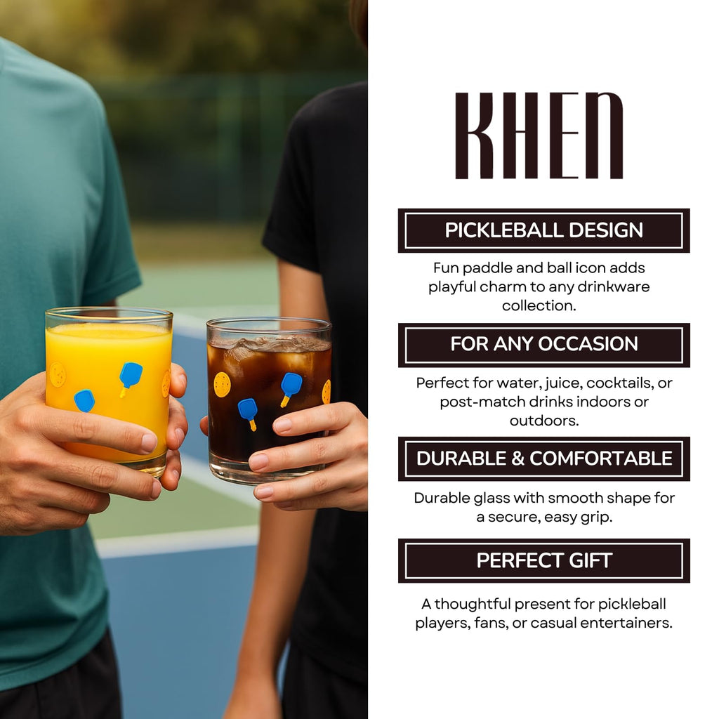 Khen Set of 2 Pickleball Paddle Icon Juice Glass Athletic Sports Cup 14.8oz - Che Cose Belle