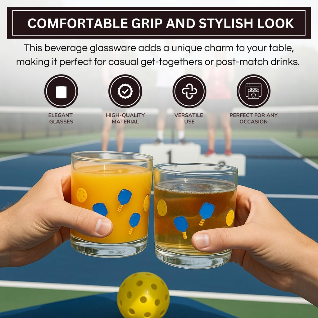 Khen Set of 2 Pickleball Paddle Icon Juice Glass Athletic Sports Cup 14.8oz - Che Cose Belle