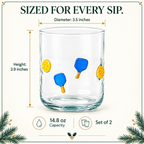Khen Set of 2 Pickleball Paddle Icon Juice Glass Athletic Sports Cup 14.8oz - Che Cose Belle