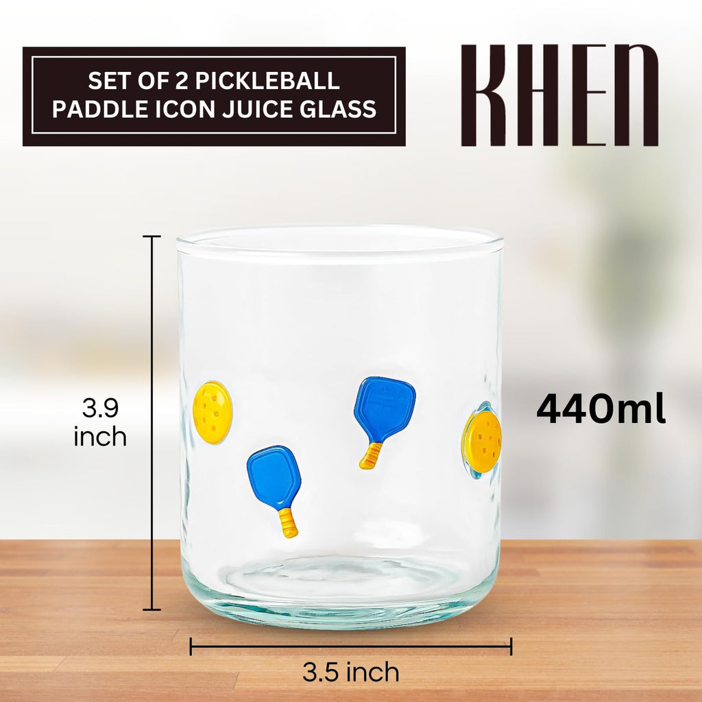 Khen Set of 2 Pickleball Paddle Icon Juice Glass Athletic Sports Cup 14.8oz - Che Cose Belle