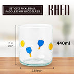 Khen Set of 2 Pickleball Paddle Icon Juice Glass Athletic Sports Cup 14.8oz - Che Cose Belle