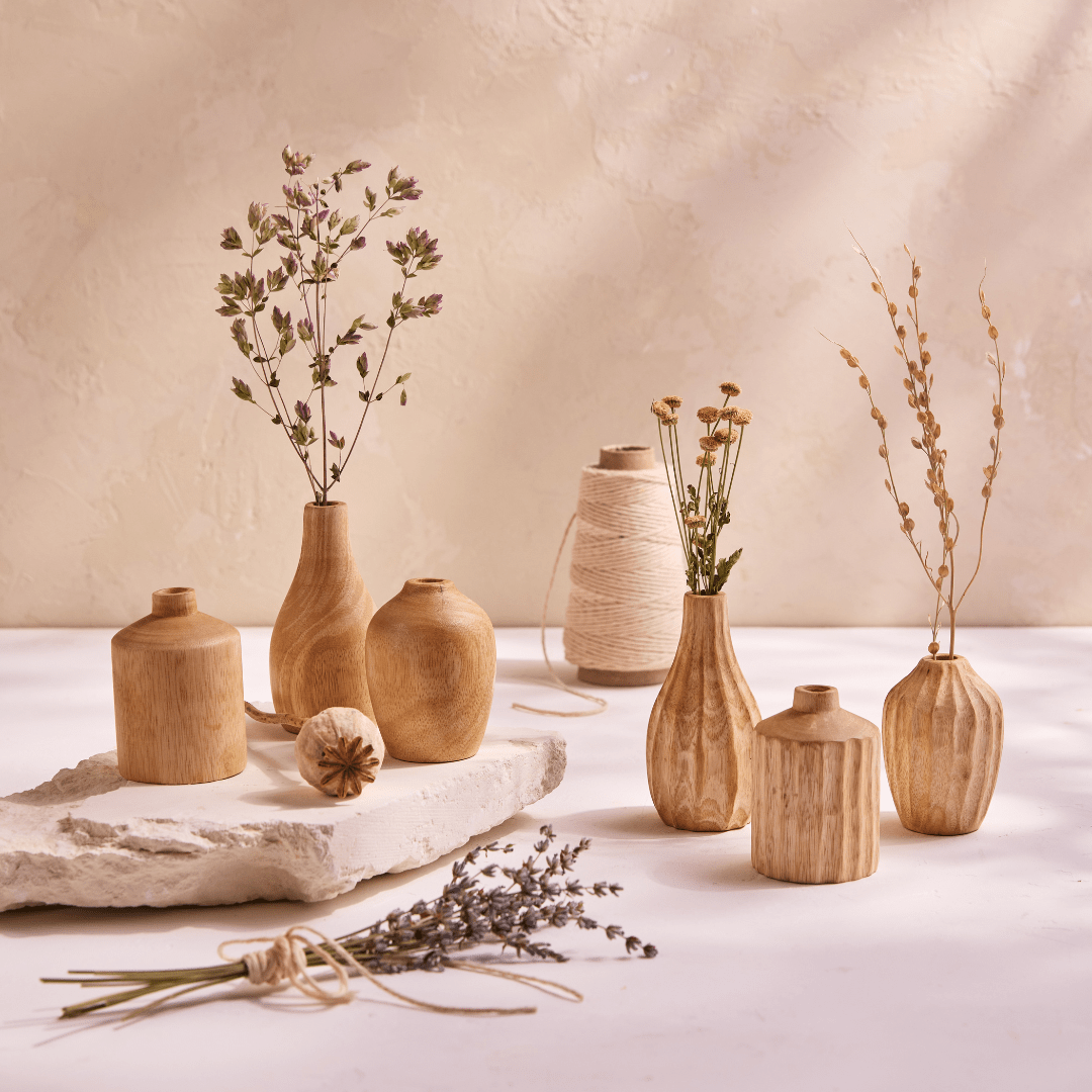 Kiln Mango Carved Mini Vases, Set of 3 - Che Cose Belle