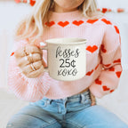 Kisses 25 Cents Ceramic Mug 14.5oz Vintage Valentine Xoxo Coffee Tea Cup Cute Novelty Gift