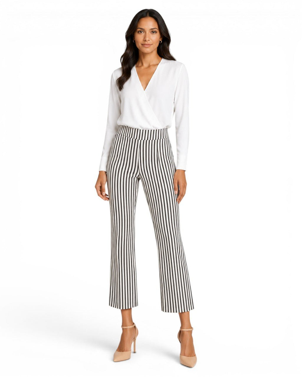 Krazy Larry P600 Pull on Wide Ankle Pant -Black/White Stripe - Che Cose Belle