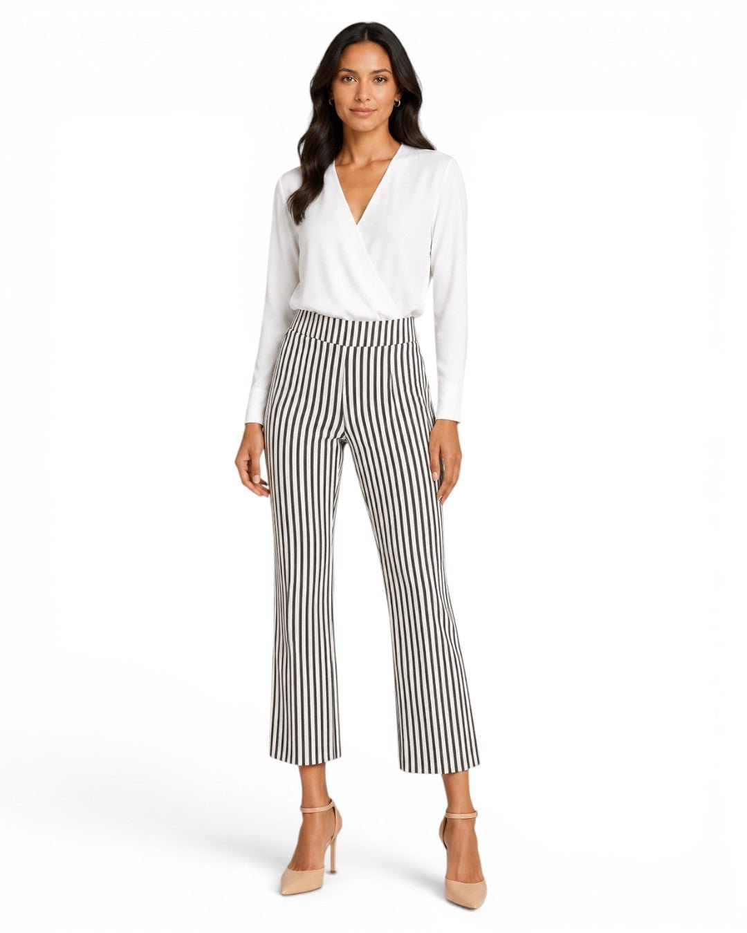 Krazy Larry P600 Pull on Wide Ankle Pant -Black/White Stripe - Che Cose Belle