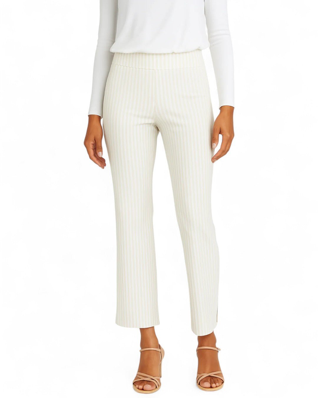 Krazy Larry P600 Pull on Wide Ankle Pant - Oatmeal Stripe - Che Cose Belle