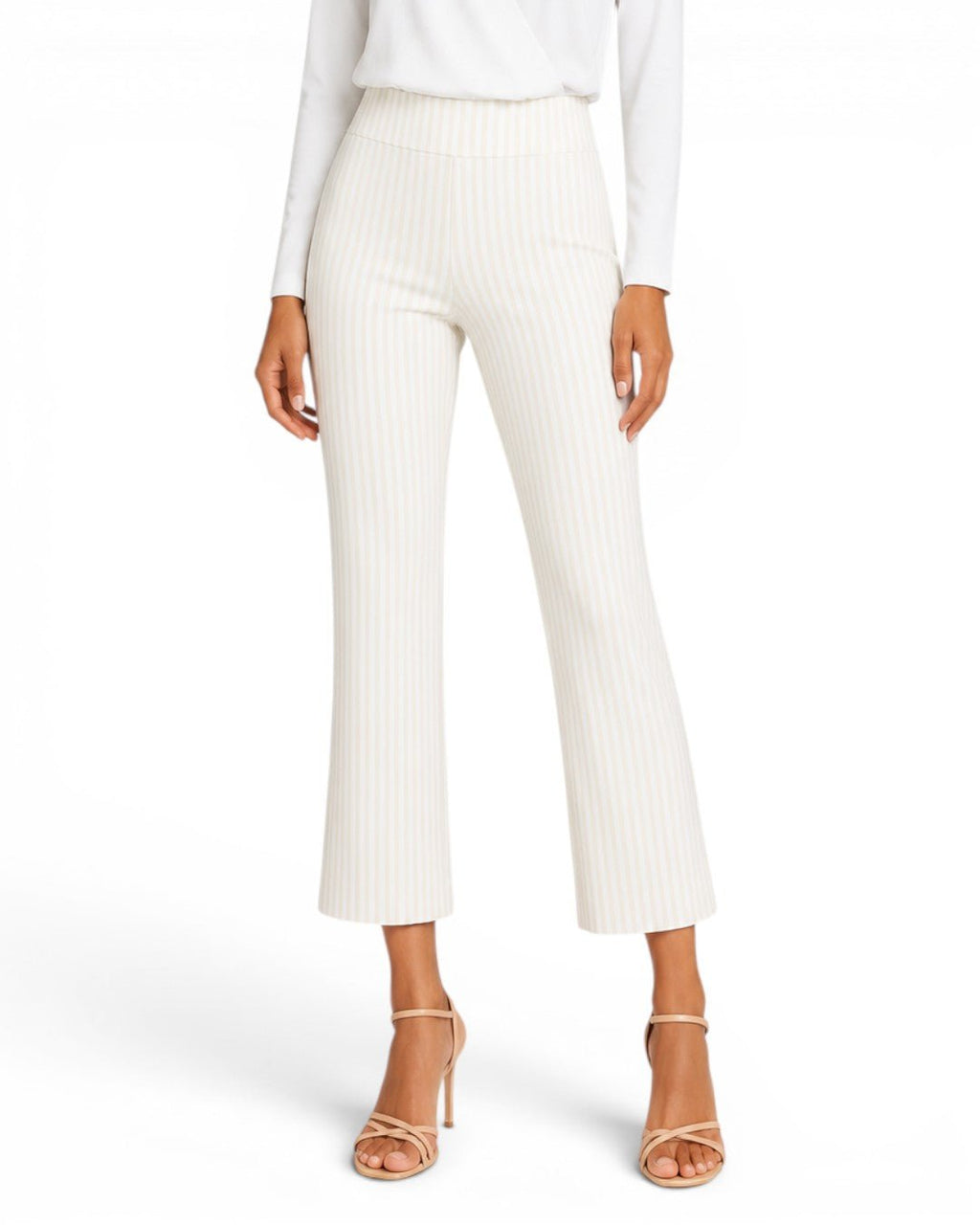 Krazy Larry P600 Pull on Wide Ankle Pant - Oatmeal Stripe - Che Cose Belle