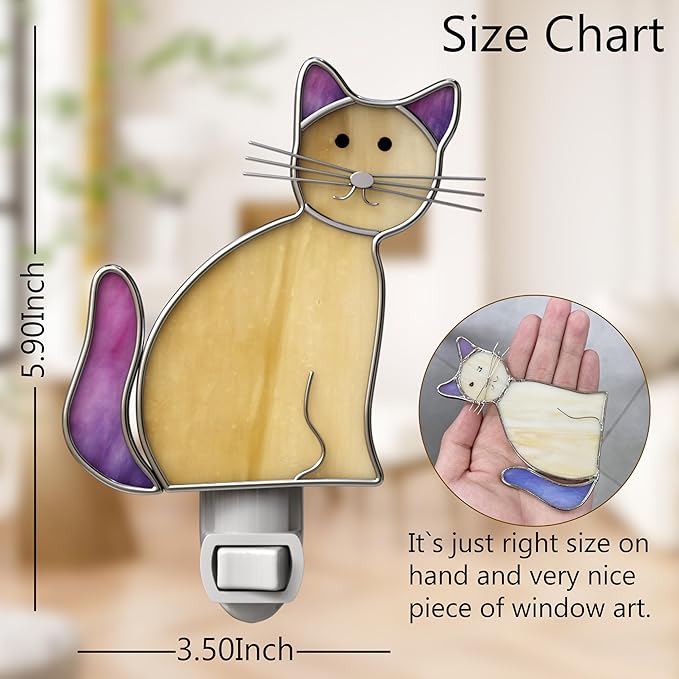 KY&BOSAM Cat Night Light Stained Glass Yellow Plug in Nightlight Decorative Wall Night Lights 7 Watt Bulb Accent Lite Night Memorial Gifts Pet Lost Sympathy Thoughtful Dogs and Cats Remembrance Decor - Che Cose Belle