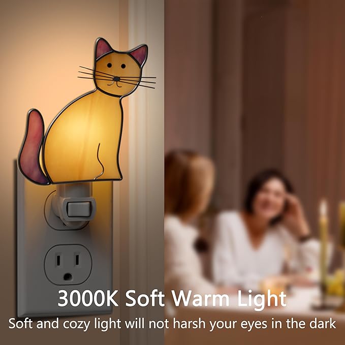 KY&BOSAM Cat Night Light Stained Glass Yellow Plug in Nightlight Decorative Wall Night Lights 7 Watt Bulb Accent Lite Night Memorial Gifts Pet Lost Sympathy Thoughtful Dogs and Cats Remembrance Decor - Che Cose Belle