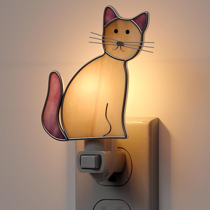 KY&BOSAM Cat Night Light Stained Glass Yellow Plug in Nightlight Decorative Wall Night Lights 7 Watt Bulb Accent Lite Night Memorial Gifts Pet Lost Sympathy Thoughtful Dogs and Cats Remembrance Decor - Che Cose Belle